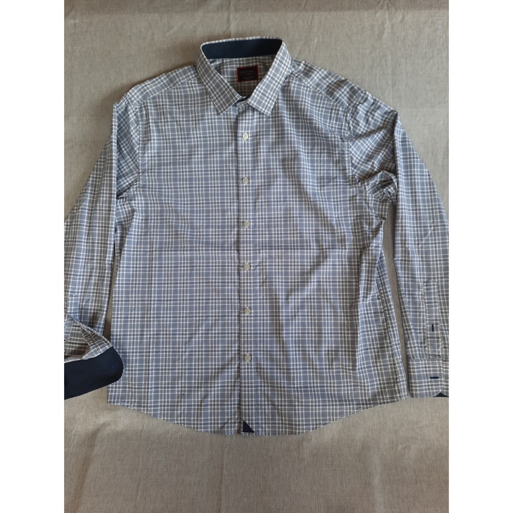 UNTUCKit Mens XL Regular Armand Plaid Stretch Button Shirt Long Sleeve Navy